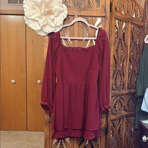 Lily Rose Burgundy Smocked Mini Dress